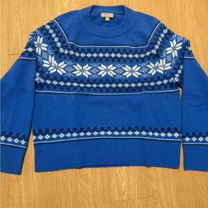 J. Crew Blue and Cream Patterned Sweater
